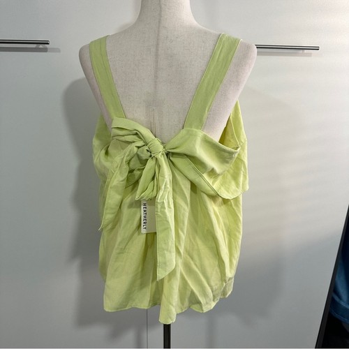 Heatherly Size 1X Green Sleeveless Back Tie Ruffle Bust Tank Top Lime Summer - Picture 5 of 15