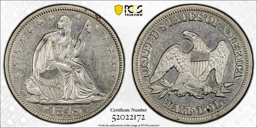 1849 Seated Liberty Half Dollar WB-9 Double Date -PCGS Genuine AU Detail-Cleaned