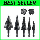 Titanium Step Drill Bit Set, 5PCS Spiral Flute Bits