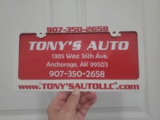 Anchorage Alaska Tony's Auto Metal License Plate Insert & Plastic Frame