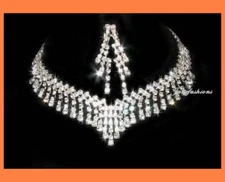 GLAMOUR CLEAR AUSTRIAN CRYSTAL NECKLACE EARRINGS SET BRIDAL PARTY N117 SILVER