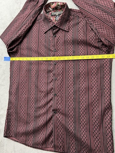 Stacy Adams Shirt Men Sz L Maroon & Black Flip Cuffs Velour Accents Button Up - Picture 17 of 19