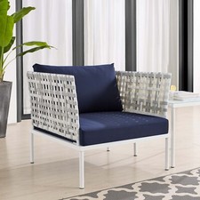 Modway Harmony Outdoor Patio Basket Weave Armchair in Taupe Navy