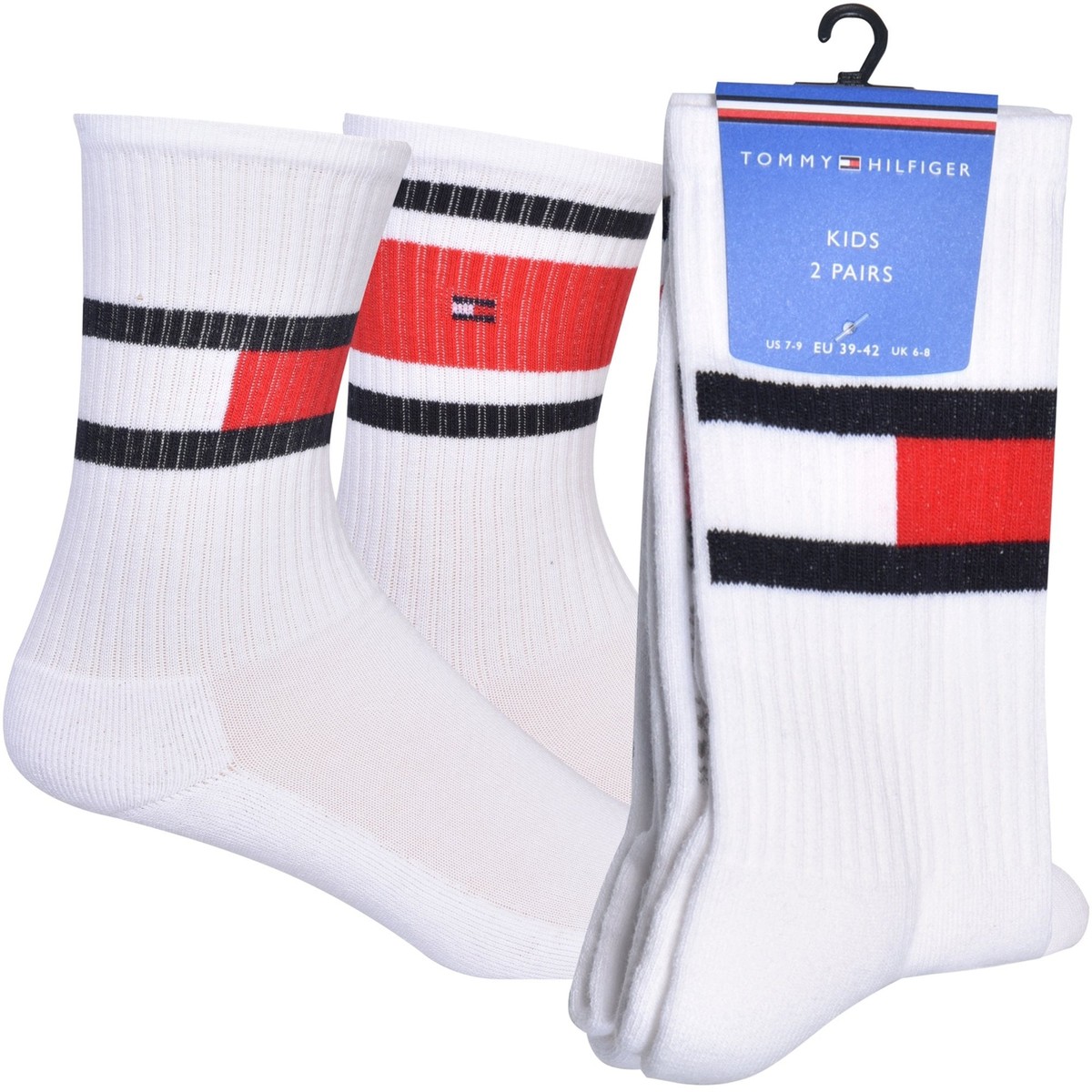 Tommy Hilfiger 2 Pack Flag Logo Kids Cotton Sports Socks White eBay