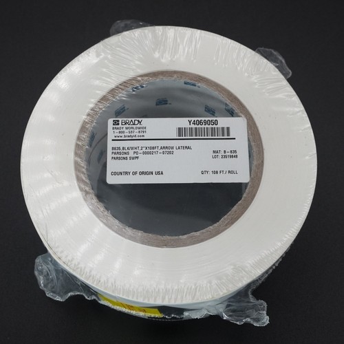 Brady 2" Pipe Marker Tape Arrow Tape White w/ Black Arrows 2 inch x 108 ft Roll - Picture 2 of 5