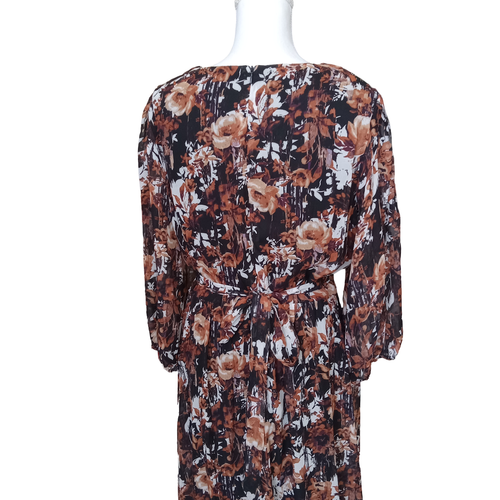 Danny & Nicole Womens Dress Sz 18 VNeck Tie Waist Floral Chiffon Fit Flare Dress - Picture 4 of 8