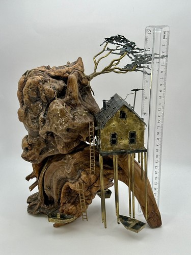MCM Driftwood Metal Nautical Cabin Beach Cottage Sculpture Boho Brutalist Art - Picture 20 of 24