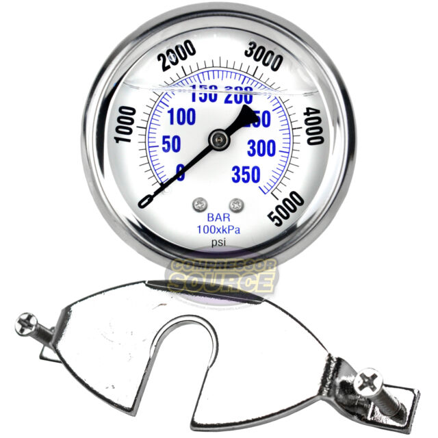 1/4" NPT Pressure Gauge Mounting Bracket with 2.5" Liquid Gauge 5000 PSI Max 1/4" NPT Pressure Gauge Mounting Bracket with 2.5" Liquid Gauge 5000 PSI Max