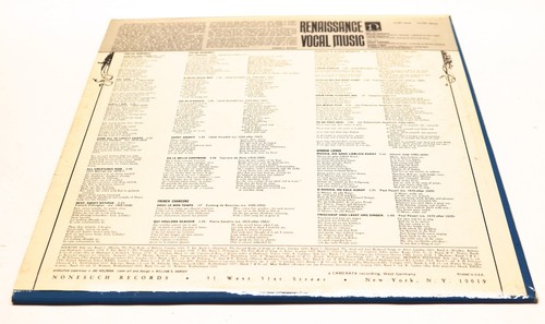 Renaissance Vocal Music By Various Artist LP Vinyl Record Nonesuch H71097 - Picture 2 of 3