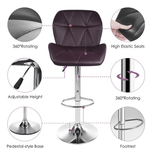 Set Of 2 Bar Stools Swivel Adjustable Bar Chair Modern PU Leather Pub Bar Chairs - Picture 4 of 16