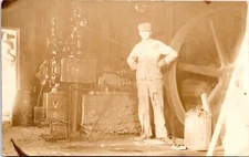 Real Photo Postcard - Worker at a Mill or Factory - AZO Card 1907-1918
