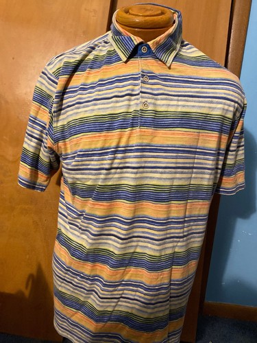 Camicia TOMMY BAHAMA a righe manica corta blu salmone taglia L cotone seta - Foto 1 di 4