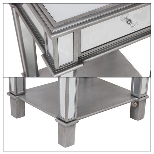 Italian Mirrored Drawer Bedside Table Glass Accent Cabinet Bedroom Lamp Table - Picture 10 of 12