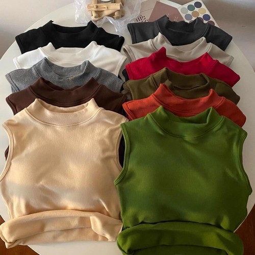 Women Sleeveless Vest with Built in Bra Padded Cropped Tank Top Fleece Lined - Picture 5 of 18