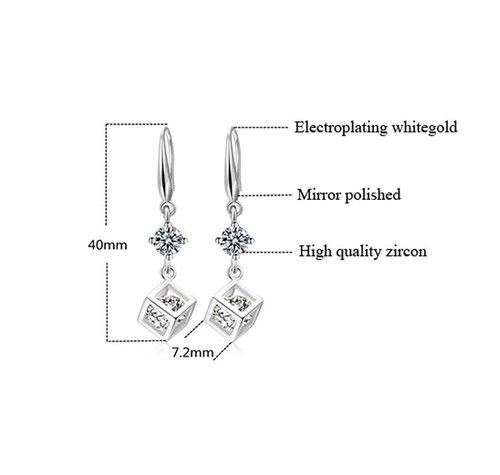 Damen lange Ohrringe hängend 925 Silber Ohrstecker Würfel Modeschmuck Ohrhänger - Bild 2 von 8