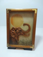 Vintage 1978 Wallace Berrie & Co Carved Elephant Framed VERY RARE