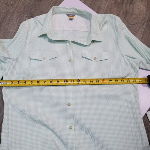 Eddie Bauer Women's XL Pin Check Mint & White Roll Tab sleeve blouse - Picture 7 of 8