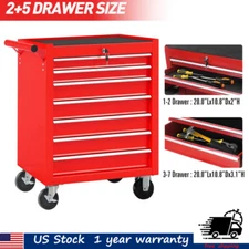 7-Drawers Tool Box Rolling Tool Storage Chest Steel With Wheels Multi-function