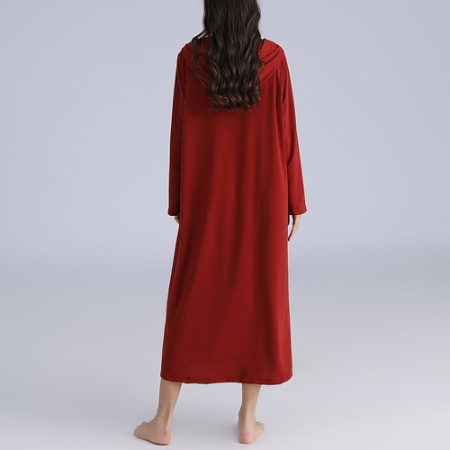 Women's Long Sleeve Robe Zipper Hooded Nightgown Pocket Soft Comfy House Coat - Picture 3 of 17