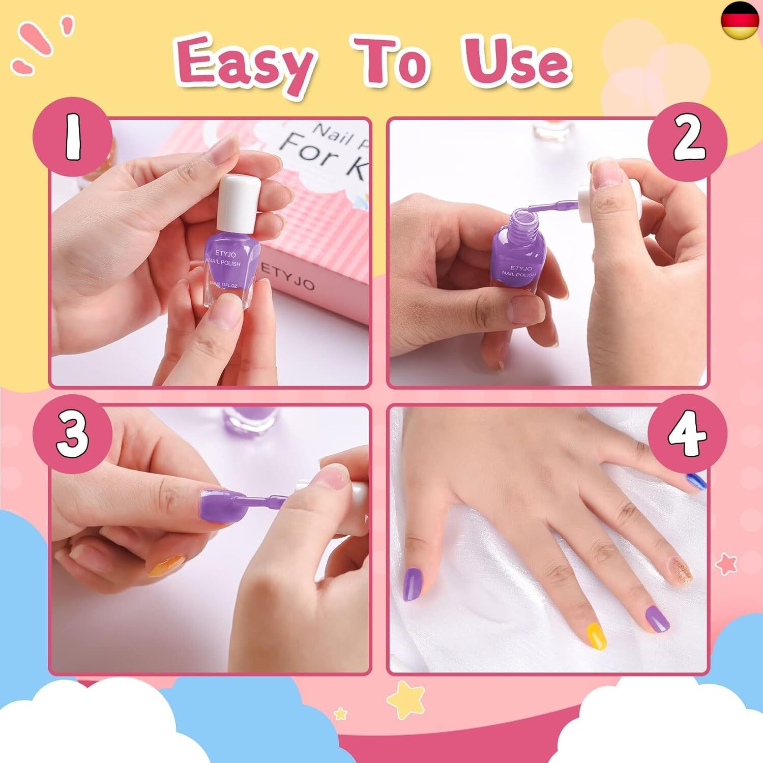 ETYJO Nagellack Kinder Set - 12 Farben Ungiftig Kindernagellack Peel Off mit