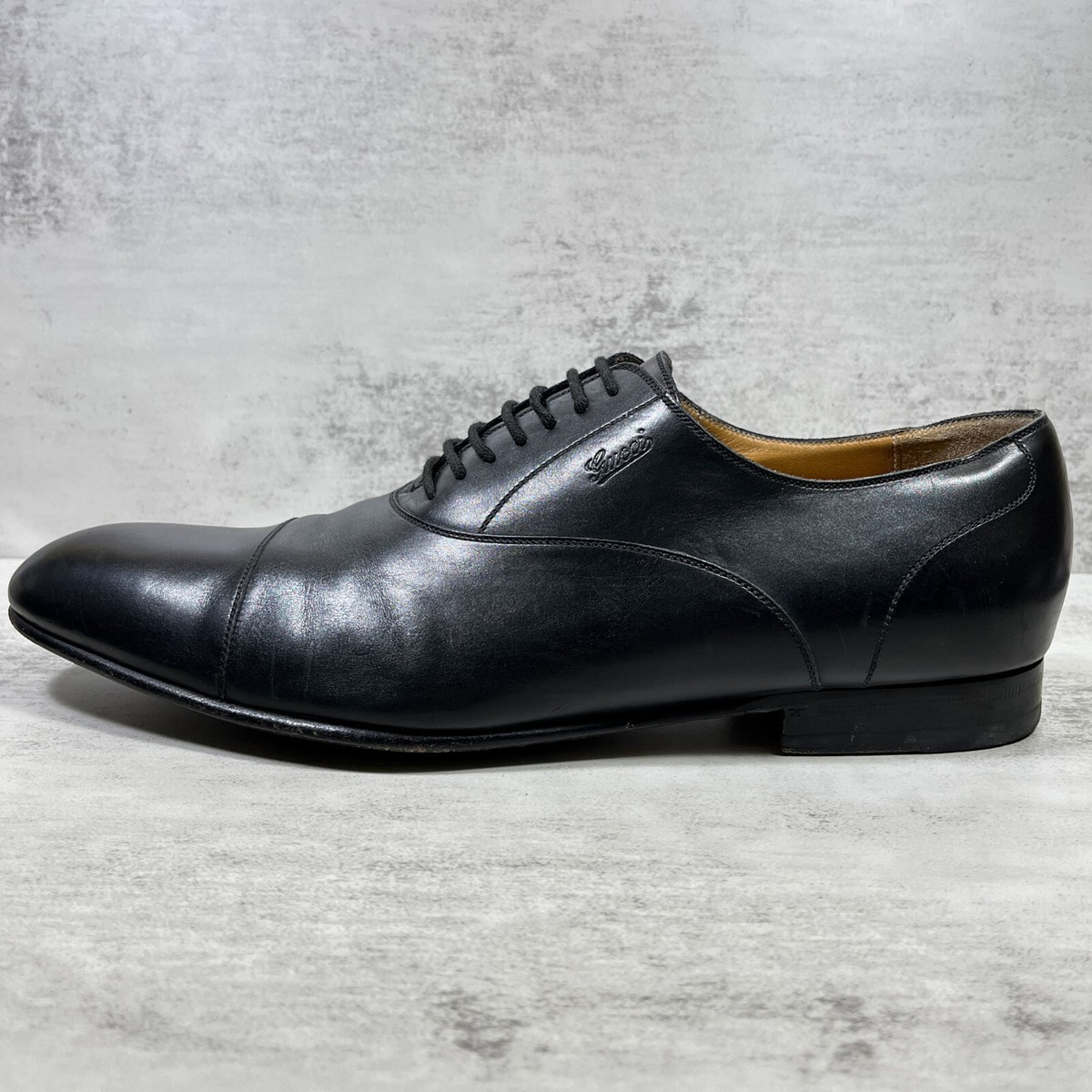 Gucci Men\'s Black Leather Dress Shoes Gucci Classic Web Lace Up Shiny Leather Shoes Black US7 main image 4