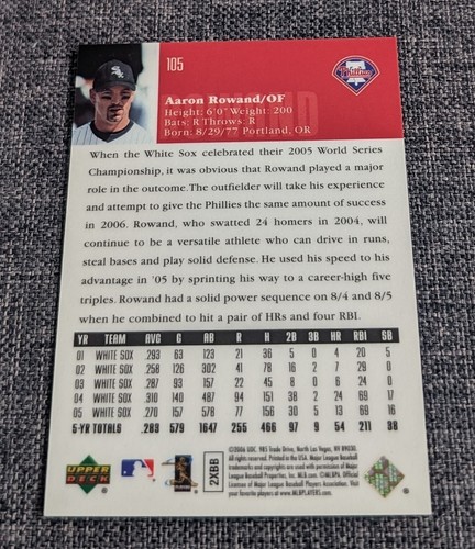 Upper Deck Aaron Rowand 2006/150 Chicago White Sox #105 Parallel Phillies - Imagen 2 de 2