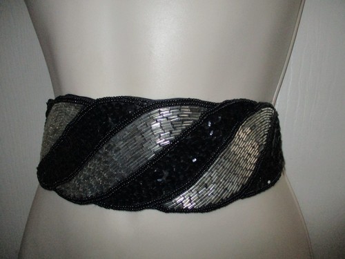 Cinturón Vintage M/L Cummerbund Cuentas Plateado y Negro - Imagen 5 de 17