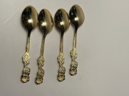 Four Gold Colored Stainless Steel Rose 4” Japan Spoons - Picture 4 of 5