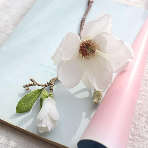 White Artificial Magnolia Silk Flower Magnolia Fake Silk Flower Single Floral... - Picture 3 of 5