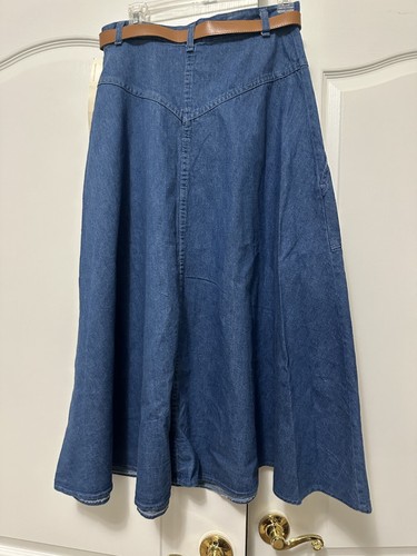 Vintage Vivaldi Women's Skirt w/ Belt Sz 12 Maxi Denim Full NWT Pocket - Picture 3 of 15