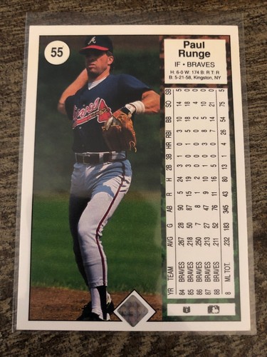 1989 Upper Deck #55 Paul Runge Atlanta Braves Baseball Card - GEM MINT - Picture 2 of 2