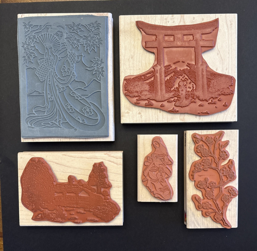 Oriental Theme Rubber Art Stamps Vintage Lot of 5 Geisha Japanese Kimono NOS - Picture 6 of 13