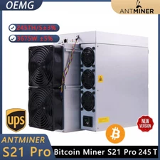 NEW Bitmain S21 Pro 245Th 3675W Bitcoin Miner Asic Miner With PSU & Warranty
