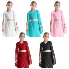 Girls Crop Tops Ballet Shirts Slim Fit Short Blouse Performance Costume School
