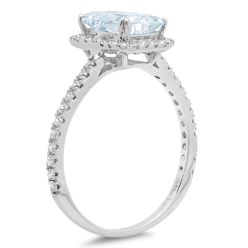 1.86Ct Emerald Cut Natural Sky Blue Topaz Halo Engagement Ring, 14K White Gold - Picture 11 of 11