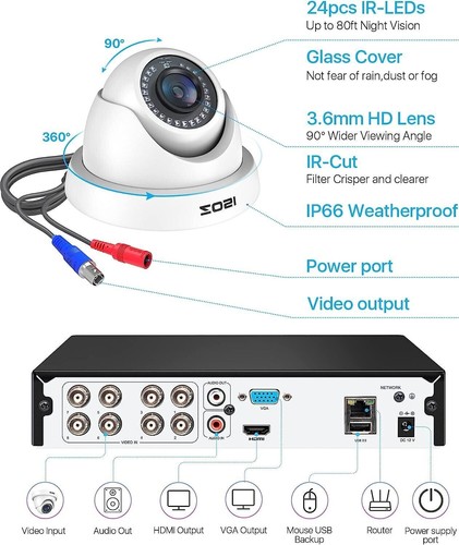 ZOSI H.265+ 8CH DVR Security System Home Outdoor Camera Night Vision CCTV Camera - Picture 9 of 10