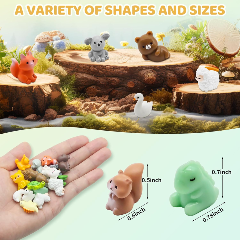 60 Stück Mini Resin Tiere – Leuchtend Im Dunkeln, 60 Verschiedene Motive – Für Dioramen, Miniaturgärten & Aquarium-Deko