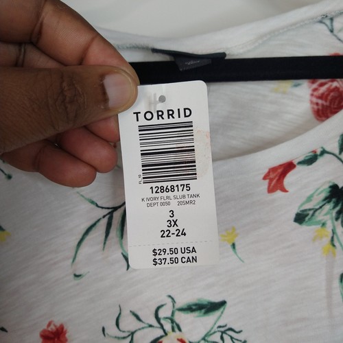 NEW Torrid Classic Fit Heritage Floral Slub Crew Neck Tank Size 3X Ivory NWT - Picture 7 of 8
