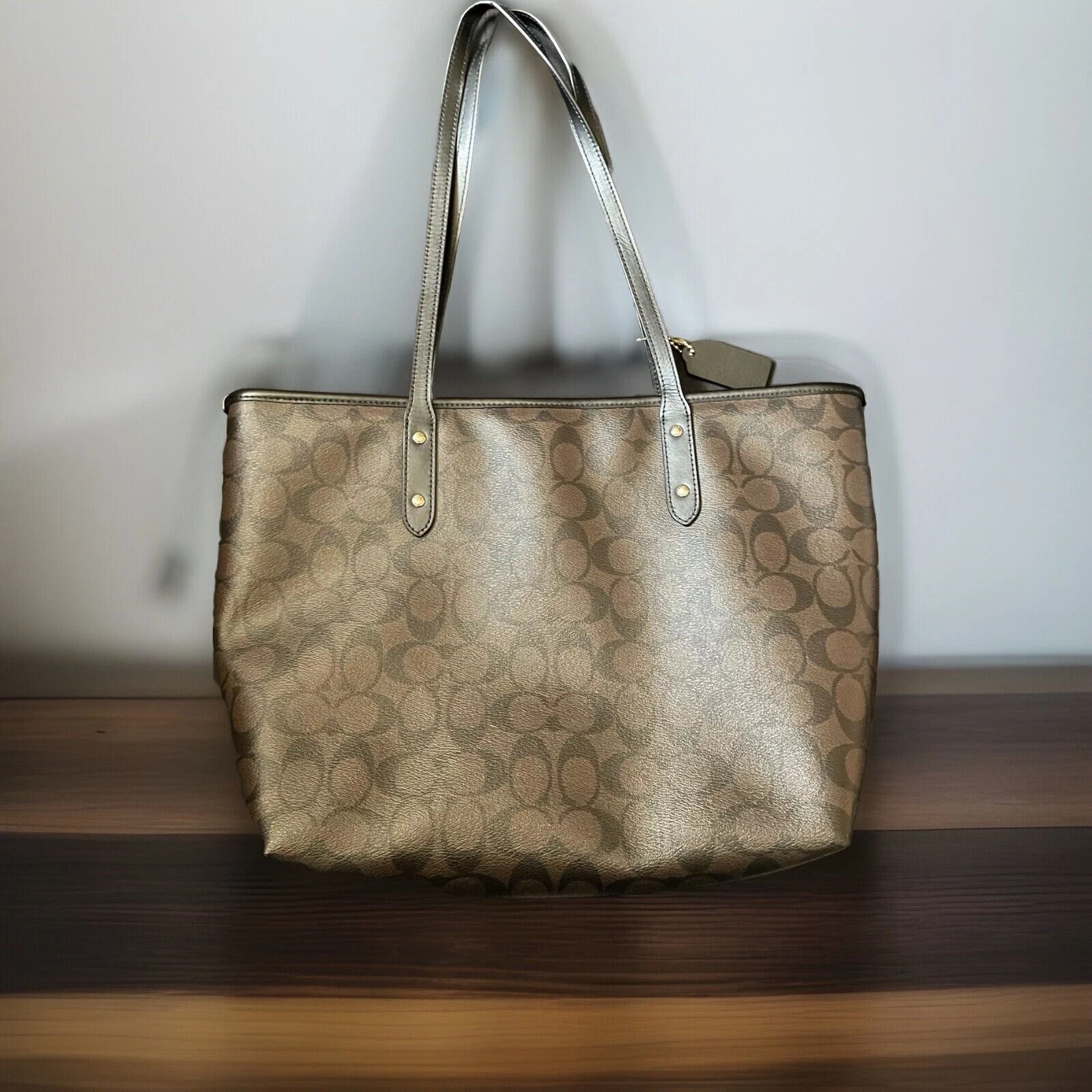 Borsa Coach City con zip firmata marrone nero