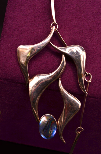 925 Sterling Silver Abalone Huge Pendant w/ 28" Bar Link Chain - Picture 2 of 5