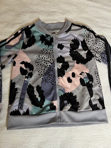 Adidas Girls/Youth Size Medium(14) Animal Print Gray Full-zip Track Jacket - Picture 2 of 19
