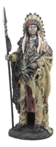 Indianer Kriegerhäuptling mit Kampfkopfschmuck Statue Erbe Dekor - Bild 3 von 9