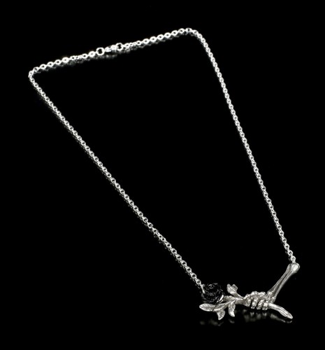 Alchemy Gothic Halskette - Love Never Dies - Fantasy Skelett Hand Rose Anhänger - Bild 2 von 3