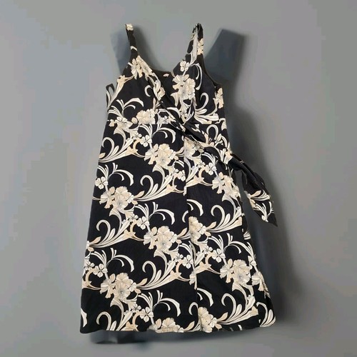 Soft Surroundings Black Cream Floral Faux Wrap Linen Blend Dress XL - Picture 5 of 11