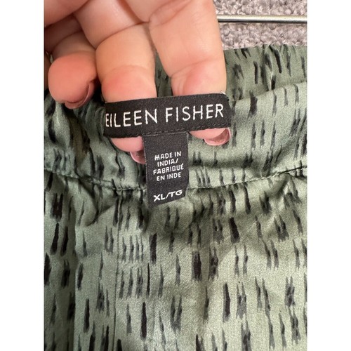 Eileen Fisher Nori Silk Pants Womens XL Green Wide Leg Dash Cropped Loungewear - Picture 4 of 15