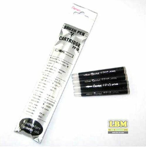 Pentel FP10 Brush Pen Cartridge Refills BLACK Pigment Ink (pack of 4) FP10-A - Picture 2 of 2