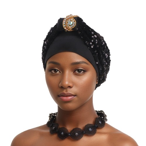 Sequin Shiny African Women Turban Cap Nigeria Headtie Bonnet Muslim Headwear Hat - Picture 19 of 31