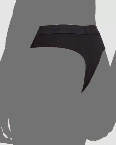 $33 Commando Women's Black Soft Rib Logo Tape Thong Panty Size Medium - Picture 2 of 3