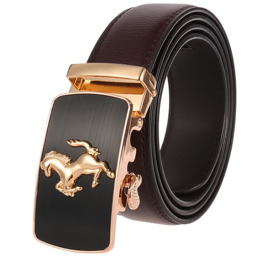 Luxury Men's Black Leather Belt Automatic Buckle Belt Ratchet Strap Gift Belt - Bild 2 von 11