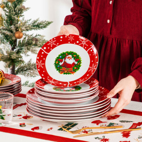 VEWEET 36 Pezzi Set di Piatti Natalizi in Porcellana Babbo Natale Set di Piatti per 12 - Foto 18 di 21